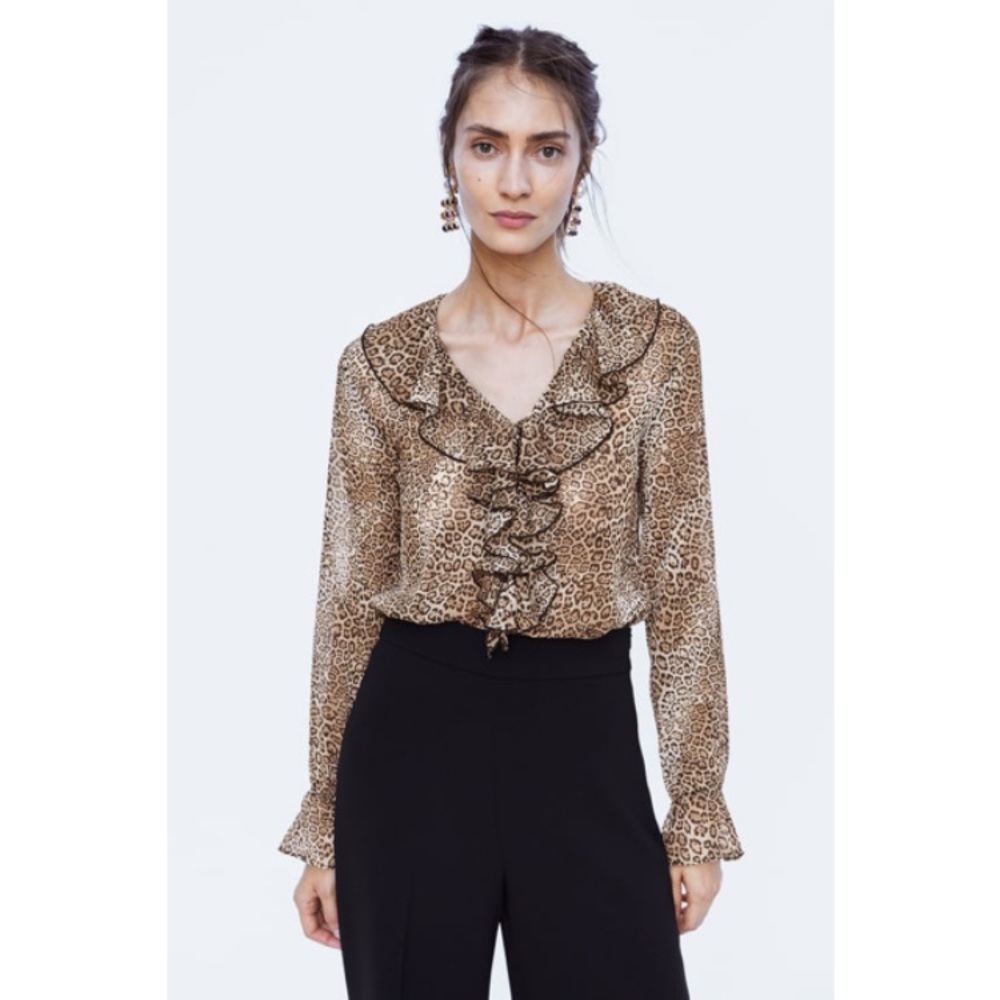 Brand new -Zara LEOPARD RUFFLE BODYSUIT - Picture 2 of 5